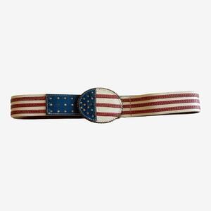USA American Flag Split Cow Leather Belt Sz 32 Levis For DC Company Italy Rare